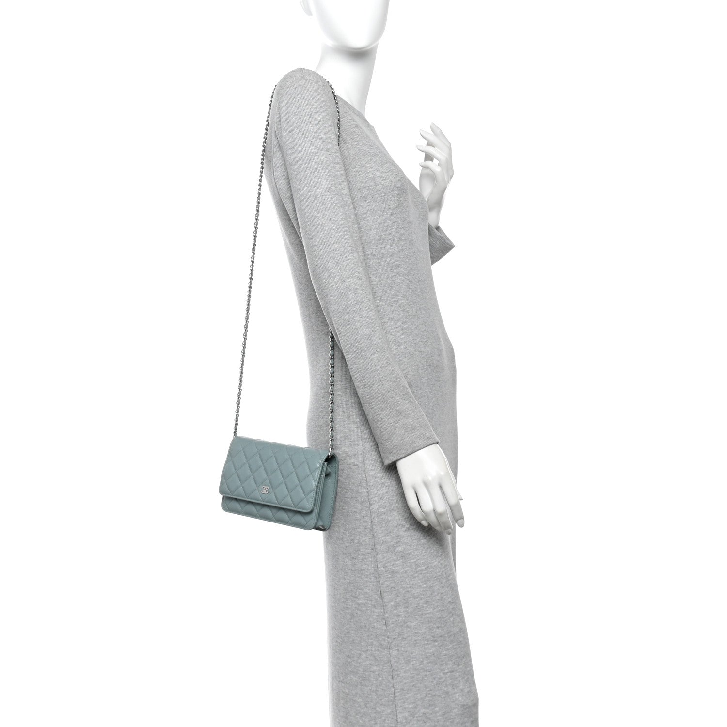 Chanel Caviar Quilted Wallet on Chain WOC Light Blue 2 of 11
