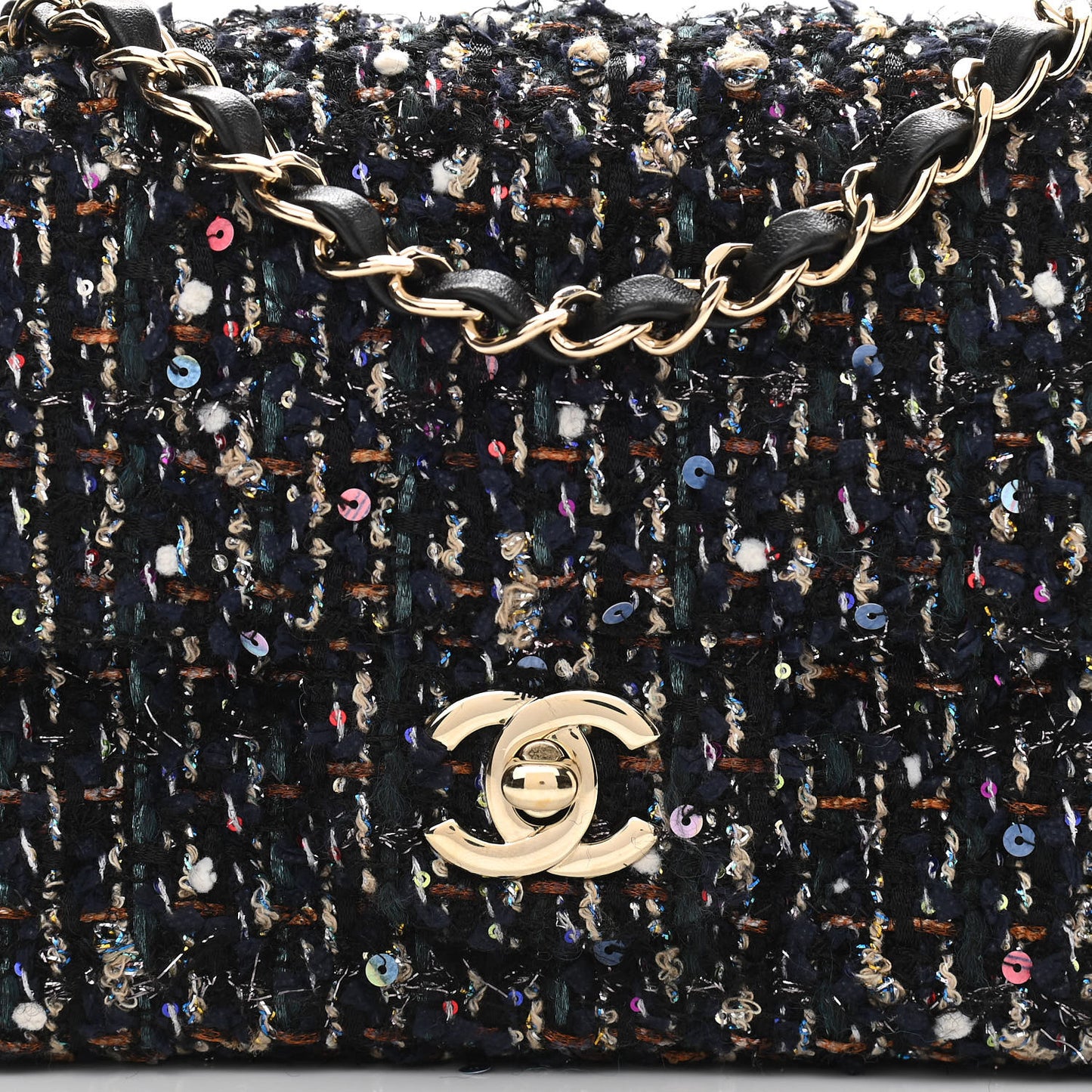 Glittered Tweed Quilted Mini Rectangular Flap Navy Blue Mulitcolor