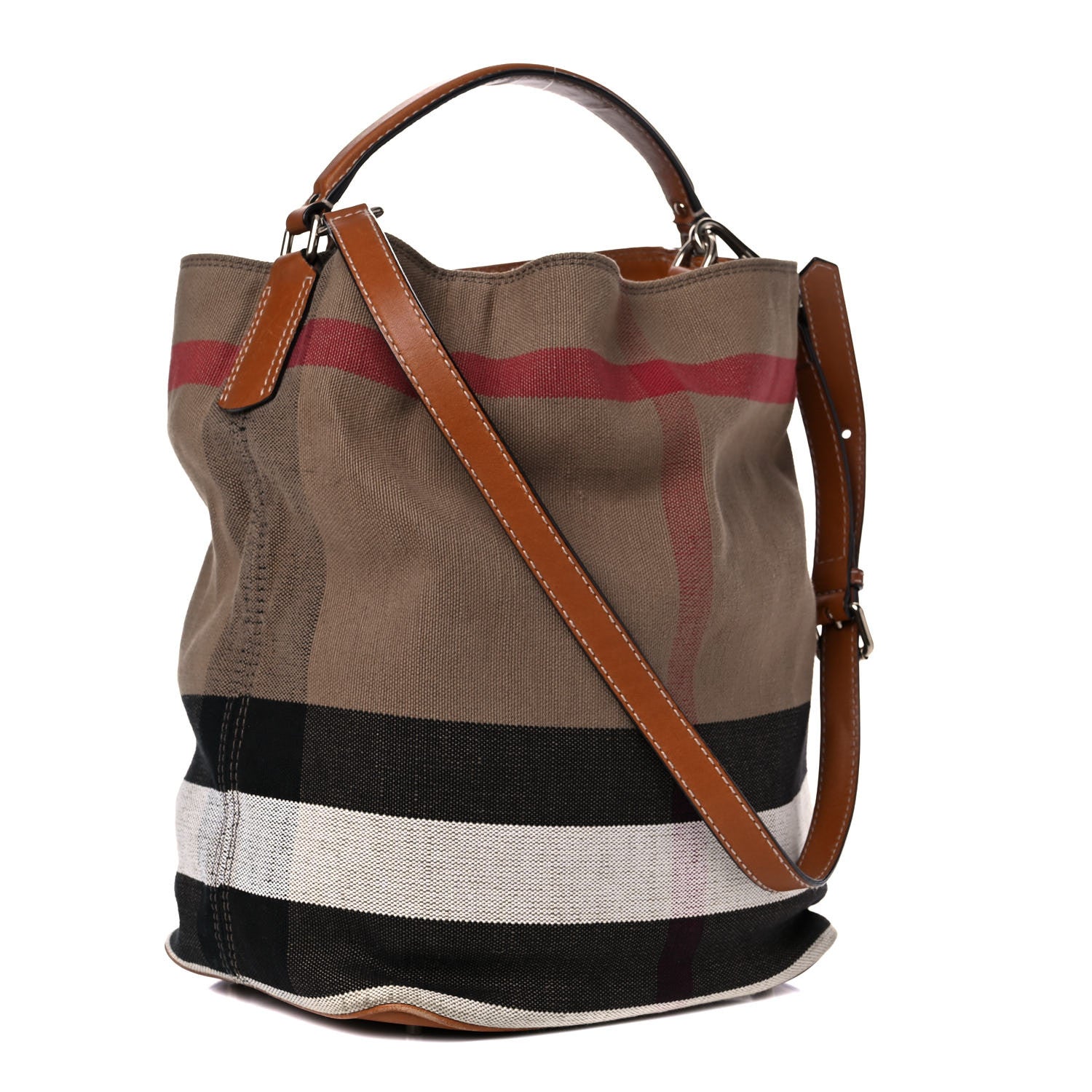 Burberry Canvas Mega Check Medium Ashby Hobo Saddle Brown 3 of 20
