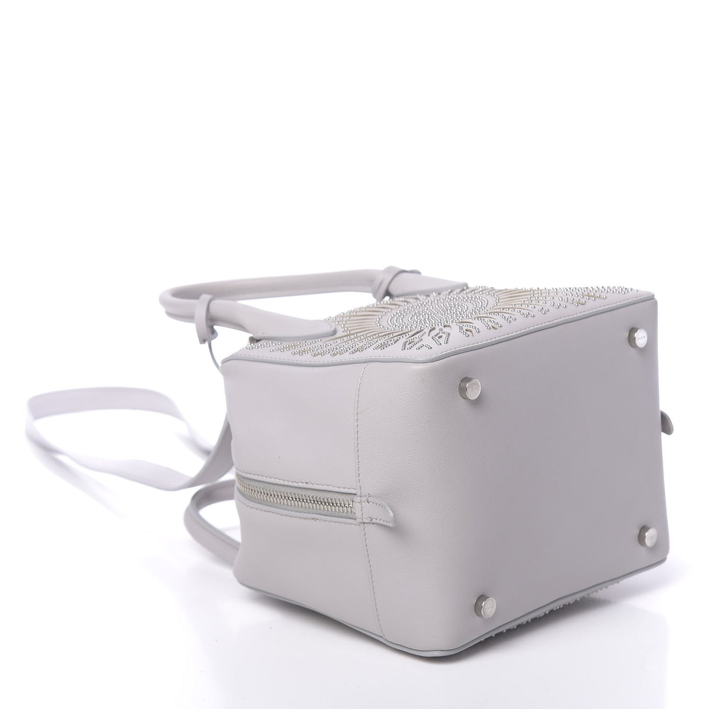 Calfskin Lux Laser Cut Studded Small Elga Top Handle Bag Grey