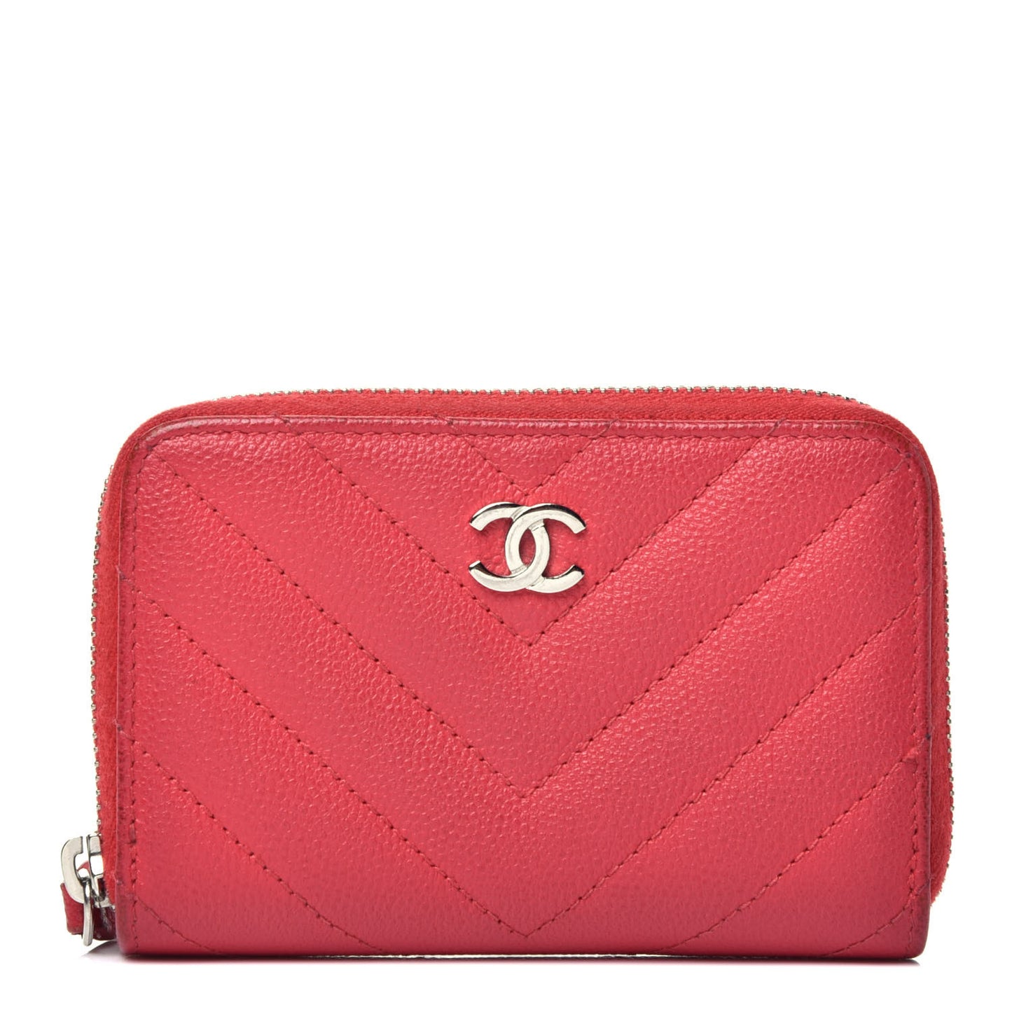 Caviar Chevron Quilted Zip Around Coin Purse Red