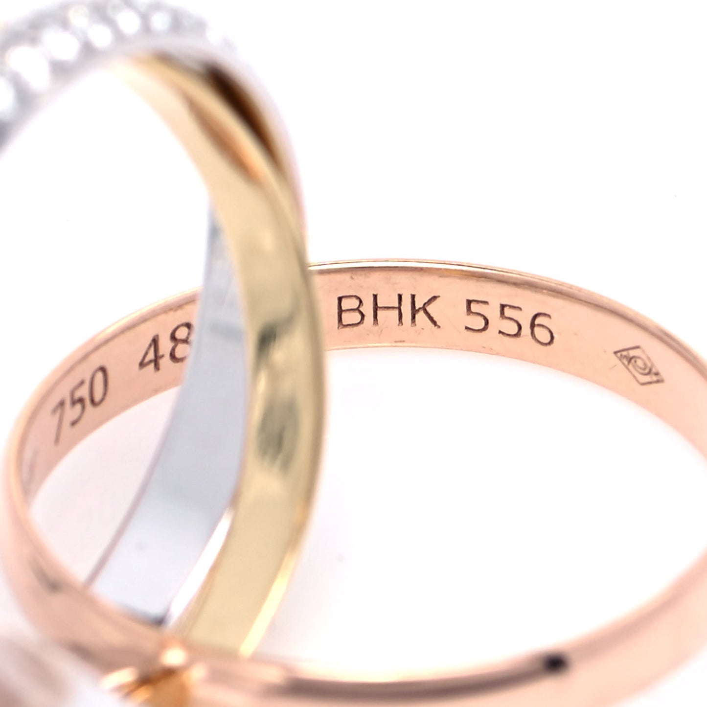 18K White Yellow Pink Gold Diamond Small Trinity Paved Ring 48 4.5