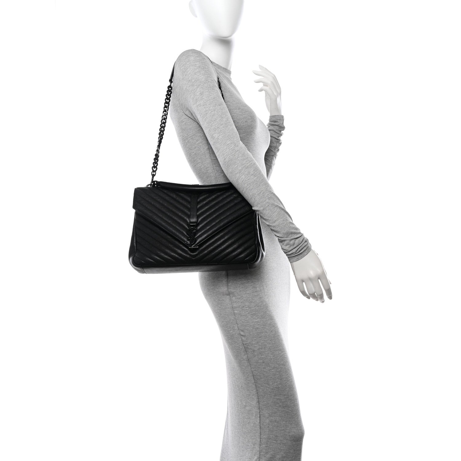 Saint Laurent Sheepskin Matelasse Chevron Monogram Monochrome Large College Satchel Black 2 of 11