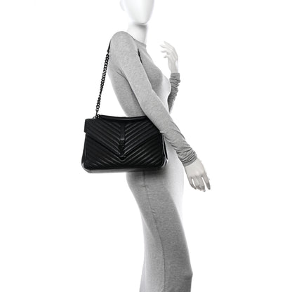 Saint Laurent Sheepskin Matelasse Chevron Monogram Monochrome Large College Satchel Black 2 of 11
