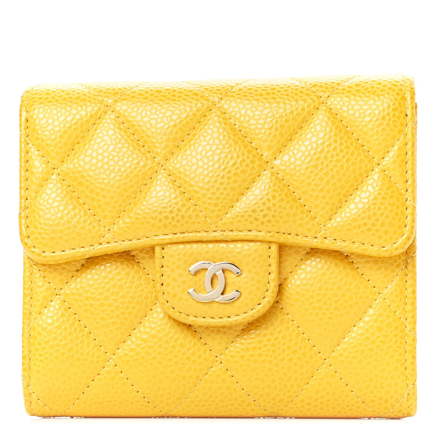 Caviar Quilted Compact Flap Wallet Yellow