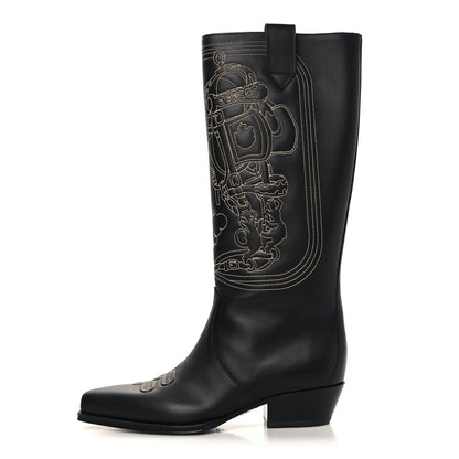 Hermes Calfskin Folk 35 Boots 38.5 Black 1 of 7