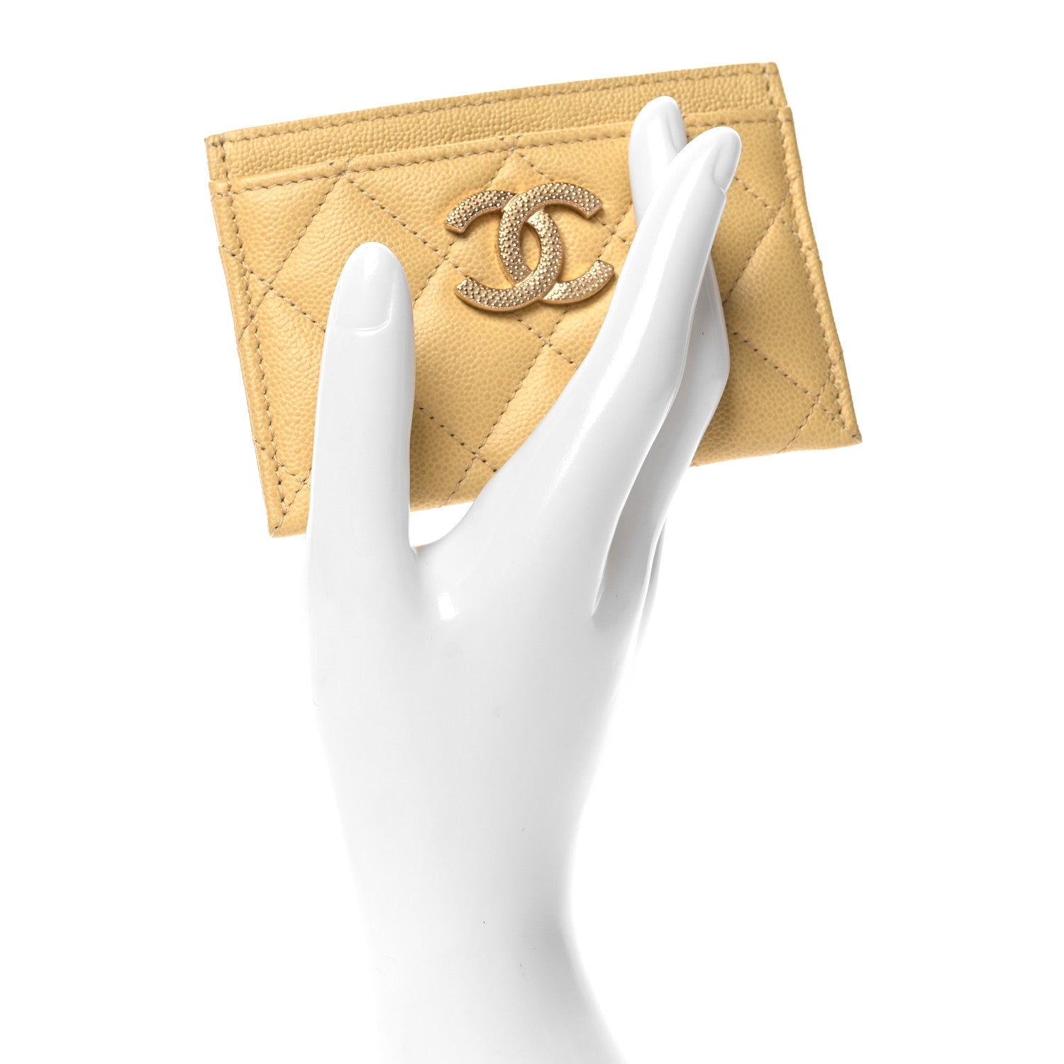 Chanel Caviar Quilted Studded CC Card Holder Yellow 2 of 9
