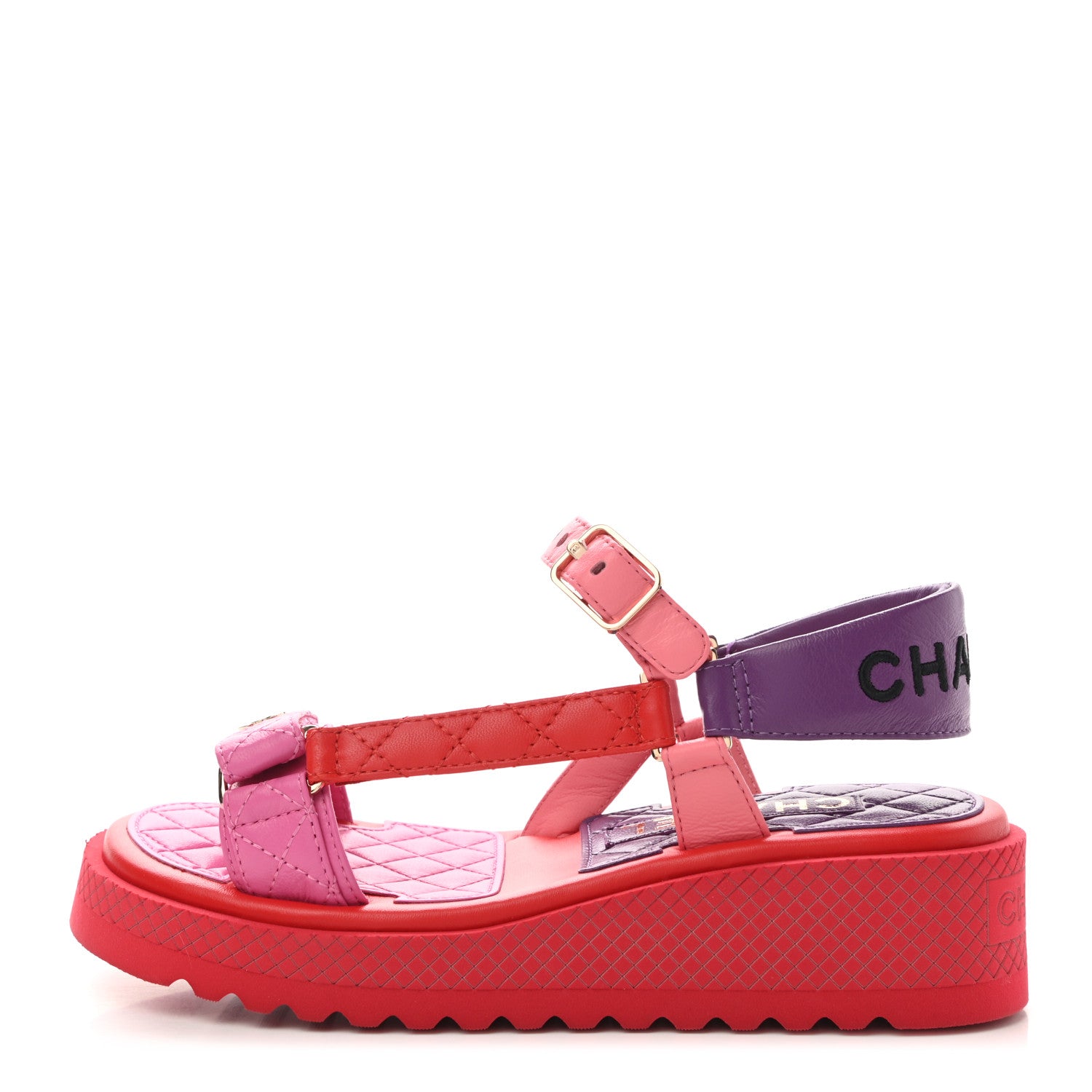 Chanel Lambskin Logo Platform Sandals 36 Red Purple Orange 1 of 9
