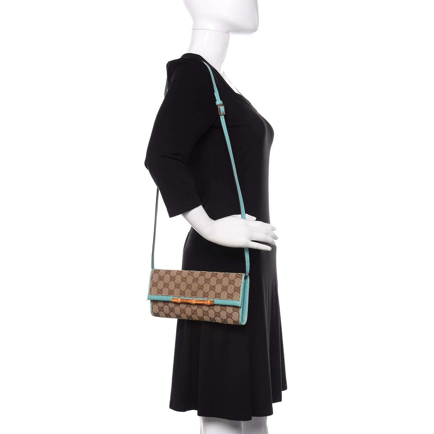 Gucci Monogram Bamboo Bar Clutch Turquoise 2 of 8