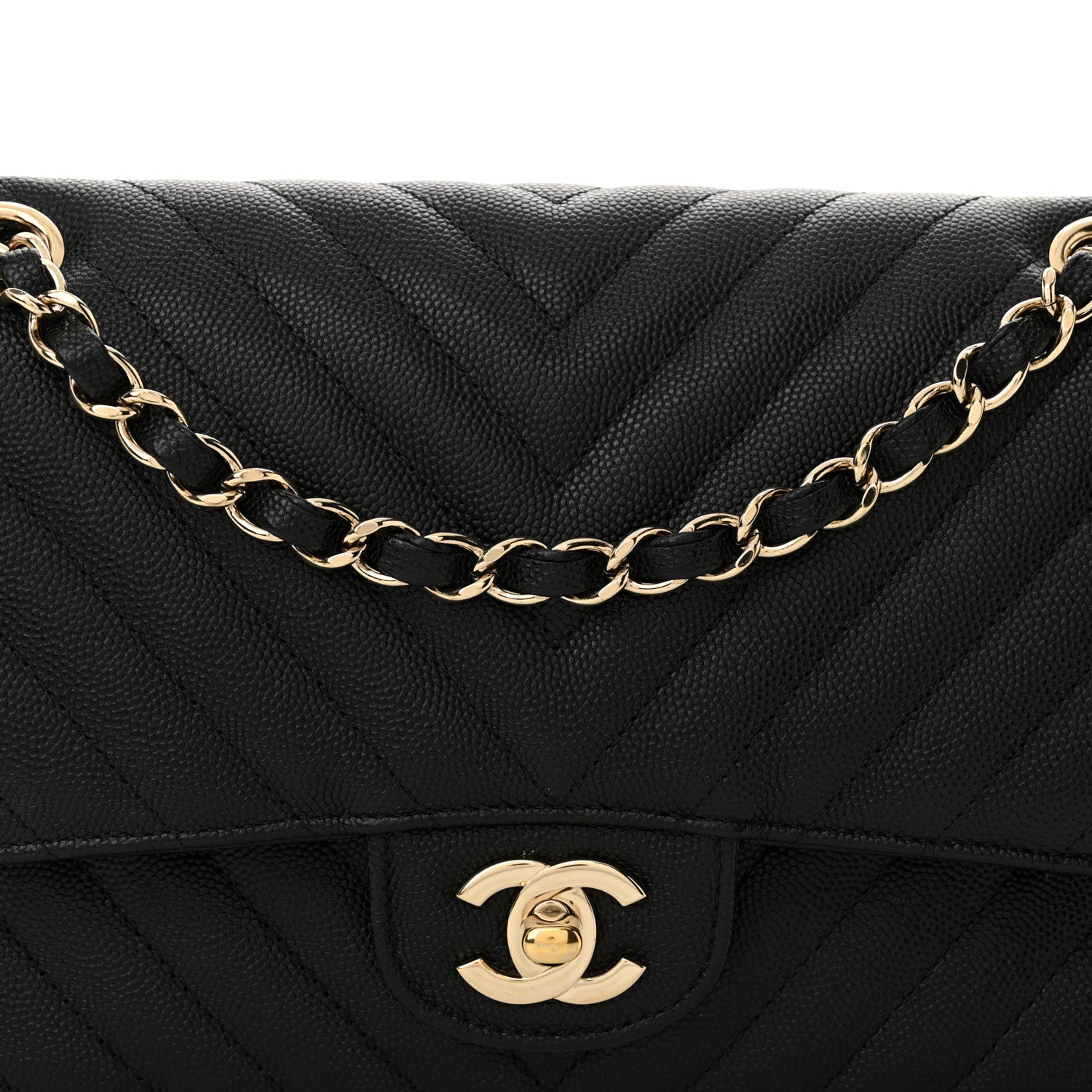 Chanel Caviar Chevron Quilted Medium Double Flap Black 8 of 11