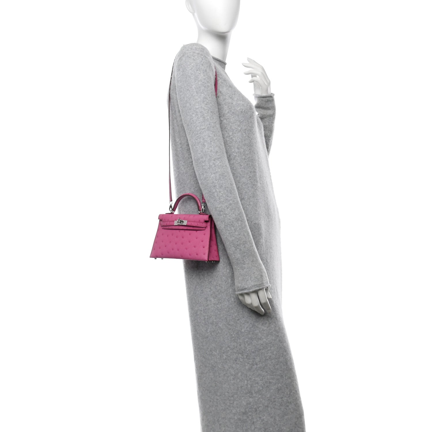 Hermes Ostrich Kelly Sellier Mini 20 Rose Pourpre 2 of 13