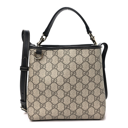 Gucci GG Supreme Monogram Emblem Mini Bucket Bag Beige Black 1 of 9