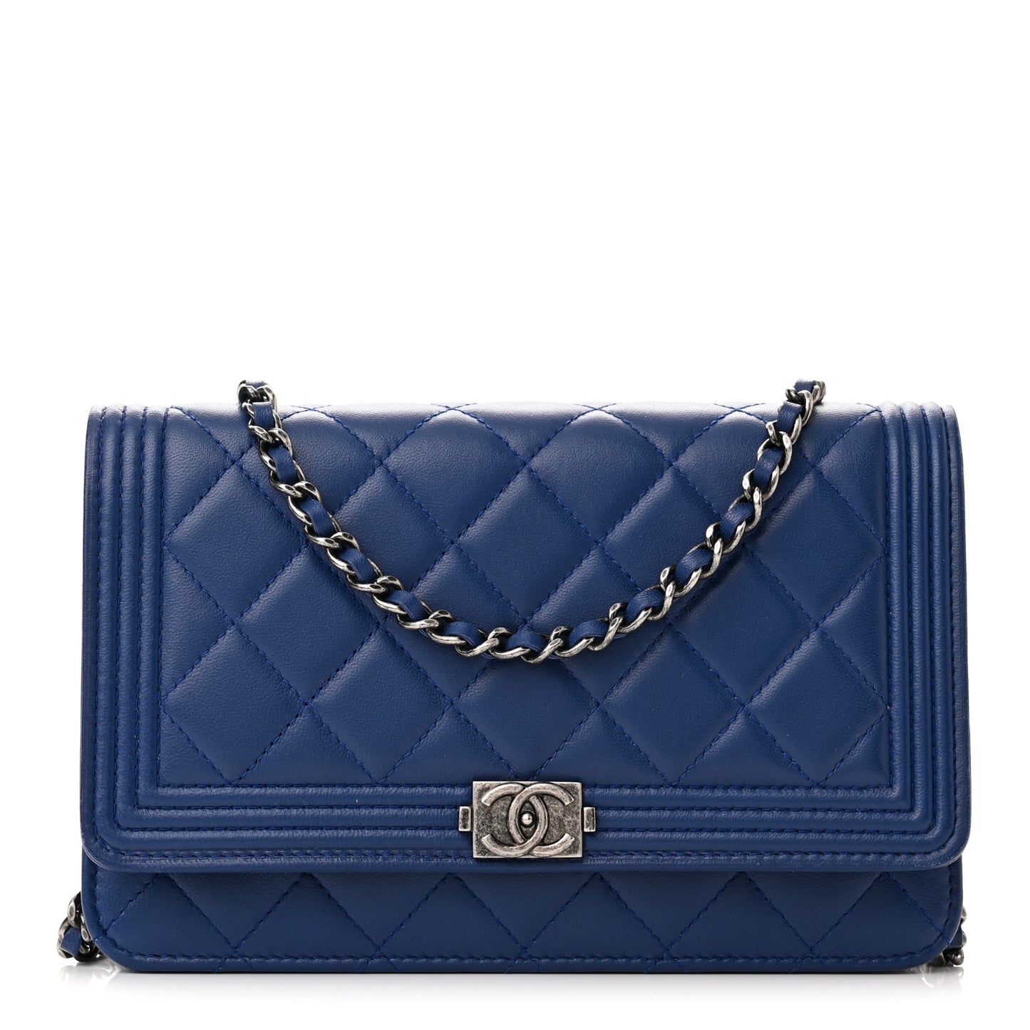 Lambskin Quilted Boy Wallet On Chain WOC Blue