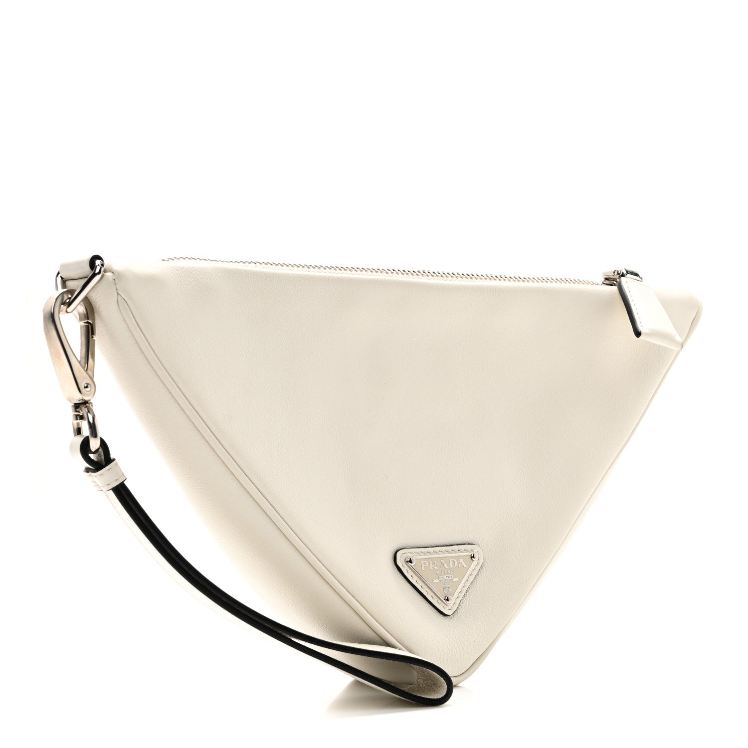 Prada Grace Lux Triangle Logo Embossed Triangle Wristlet Pouch White 2 of 8