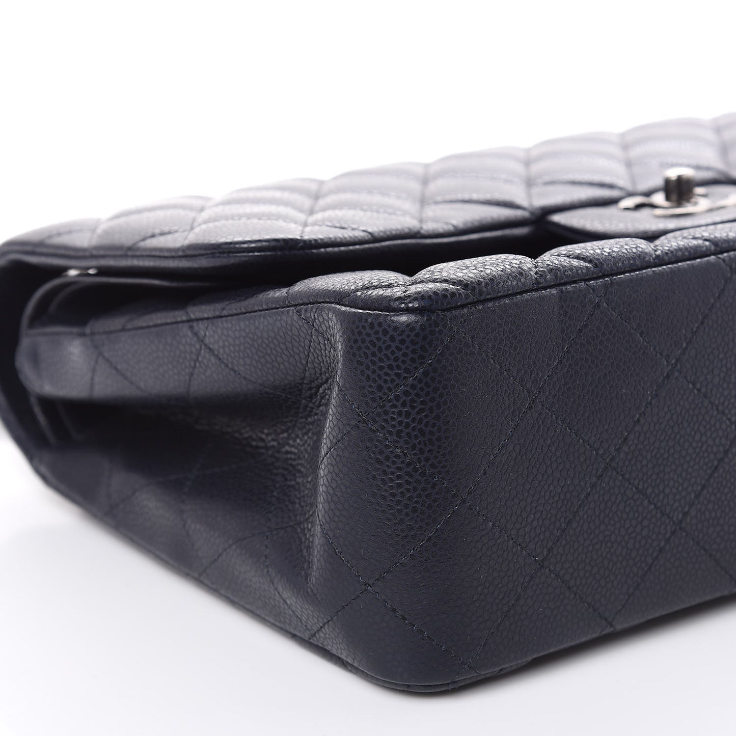 Caviar Quilted Jumbo Double Flap Navy Blue