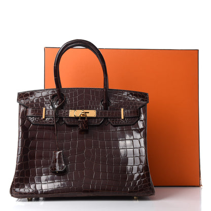 Hermes Shiny Niloticus Crocodile Birkin 30 Havane 12 of 12