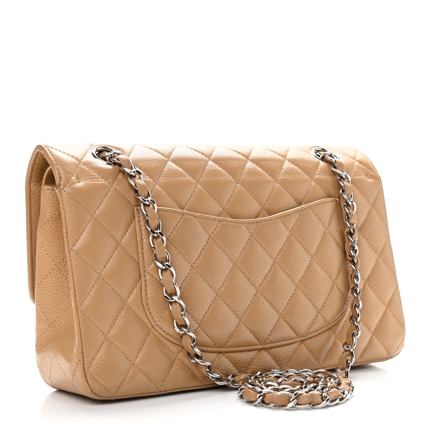 Caviar Quilted Medium Double Flap Beige