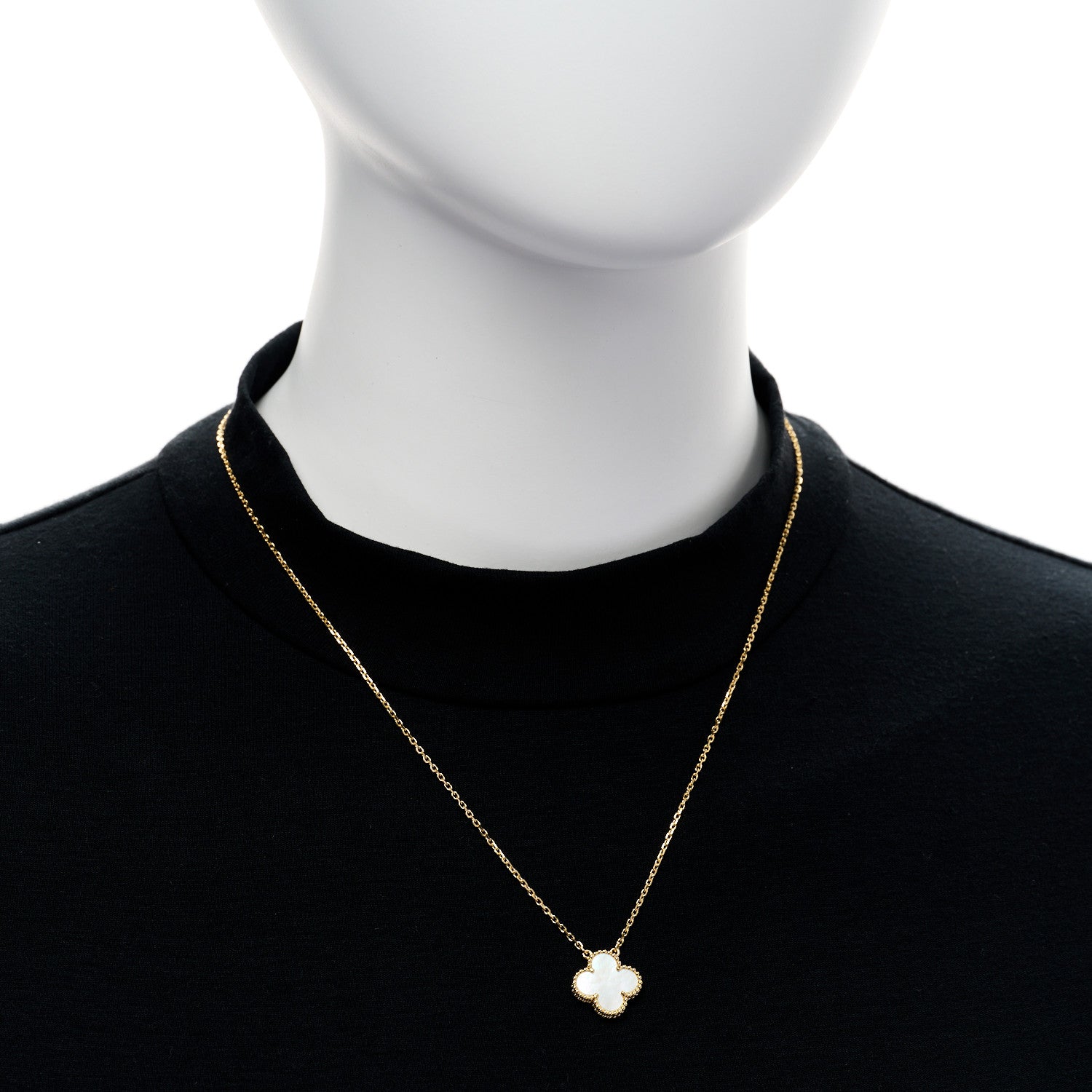 Van Cleef & Arpels 18K Yellow Gold Mother of Pearl Vintage Alhambra Pendant Necklace 2 of 6