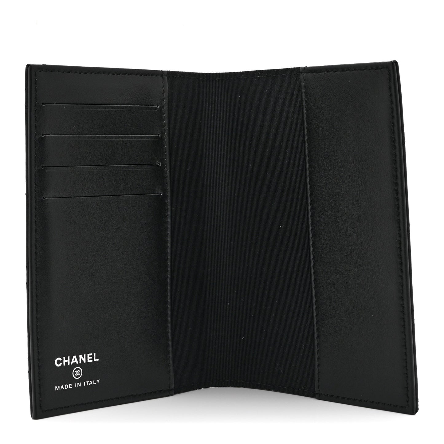 Grained Calfskin Quilted Passport Holder Wallet So Black