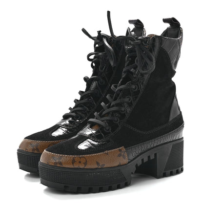 Louis Vuitton Suede Calfskin Monogram Laureate Platform Desert Boots 37 Black 3 of 8