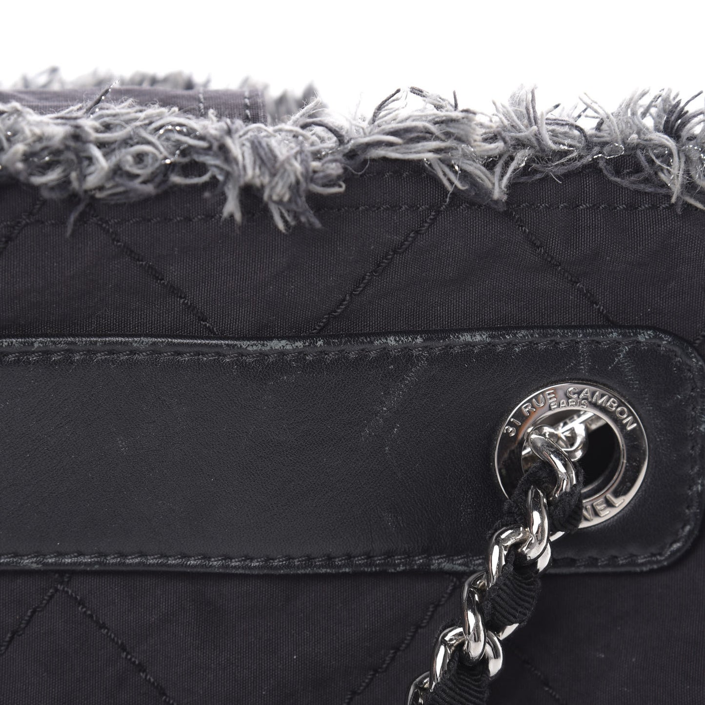 Canvas Stitched Tweed Large Tote Black
