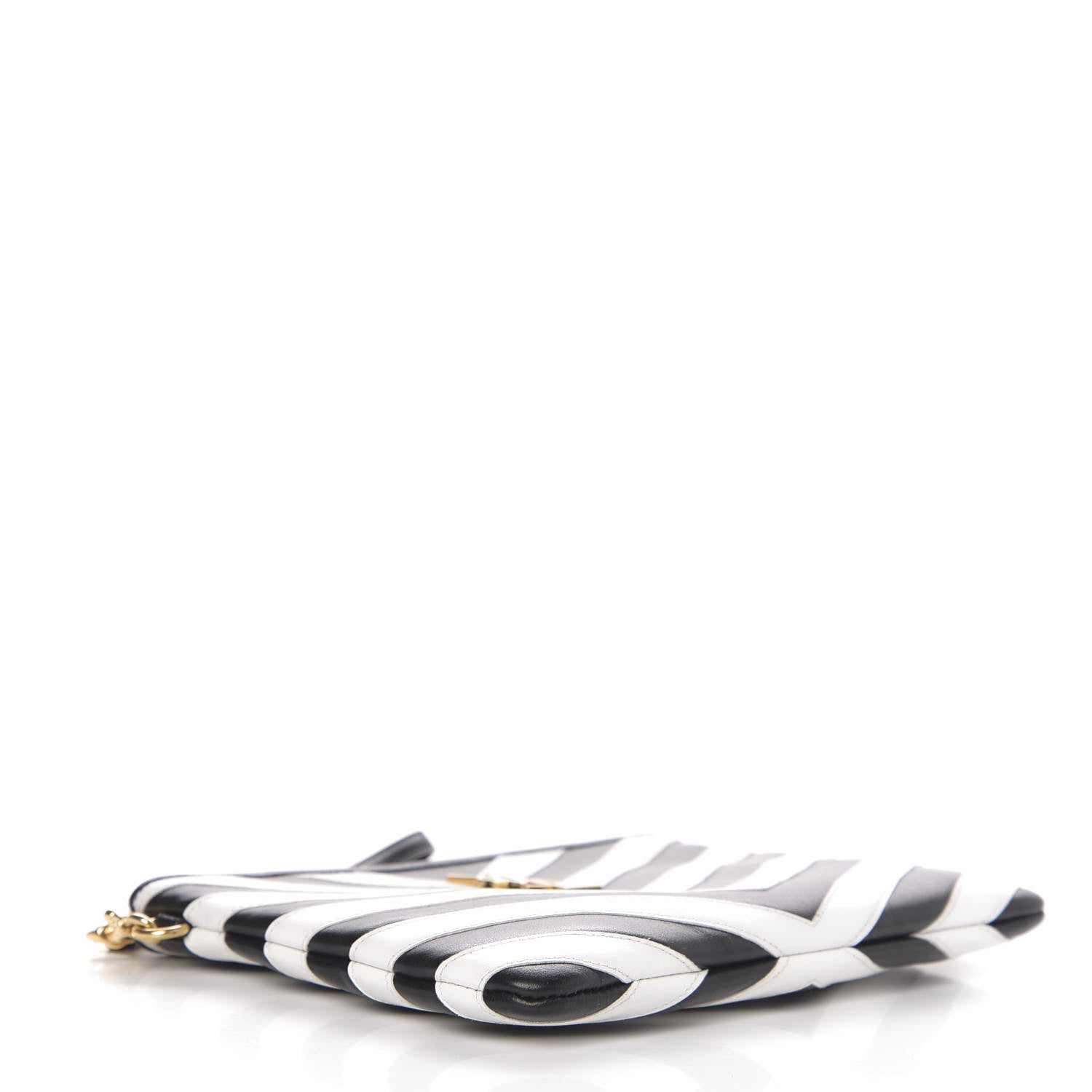 Saint Laurent Calfskin Matelasse Chevron Monogram A5 Wristlet Black White 4 of 8