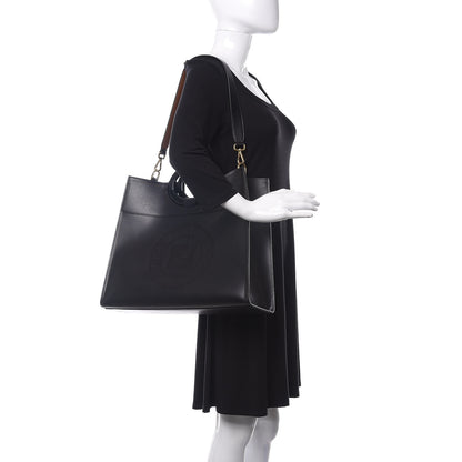 Fendi Vitello Liberty Plexiglass Stamp Patch Perforated Medium Runaway Shopper Tote Black 2 of 14