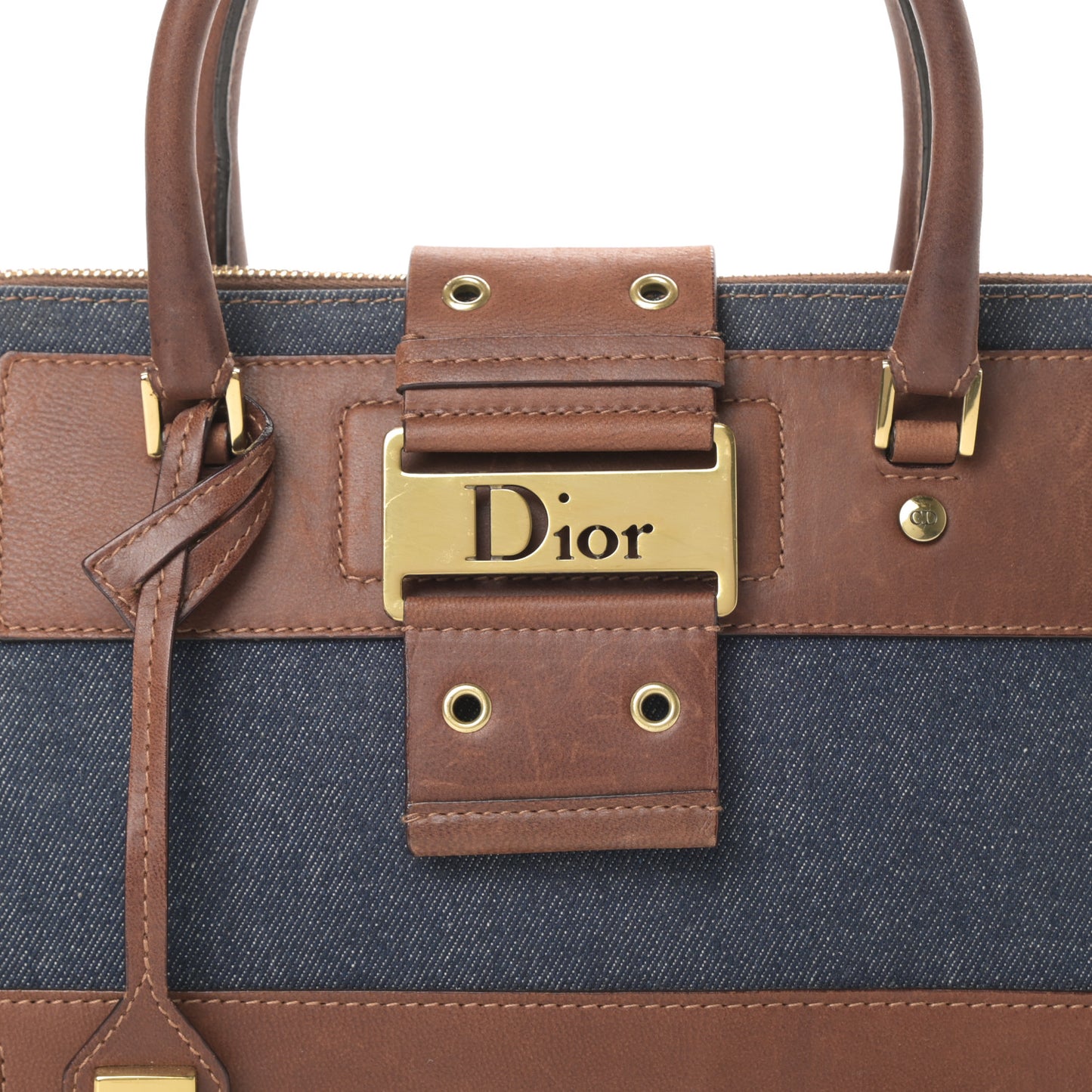 Denim Calfskin Street Chic Top Handle Bag Blue Brown