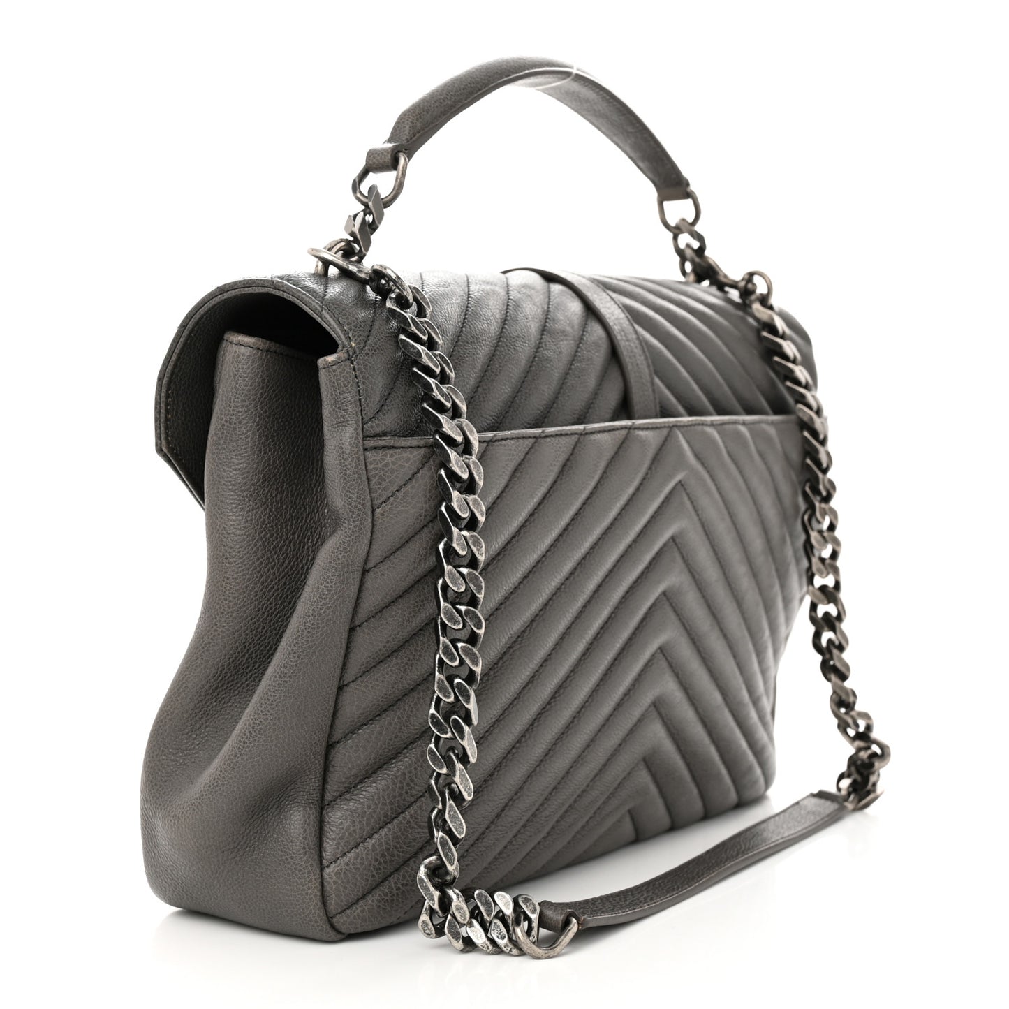 Sheepskin Matelasse Chevron Monogram Large College Satchel Light Coal