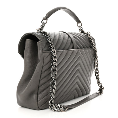 Saint Laurent Sheepskin Matelasse Chevron Monogram Large College Satchel Light Coal 3 of 11