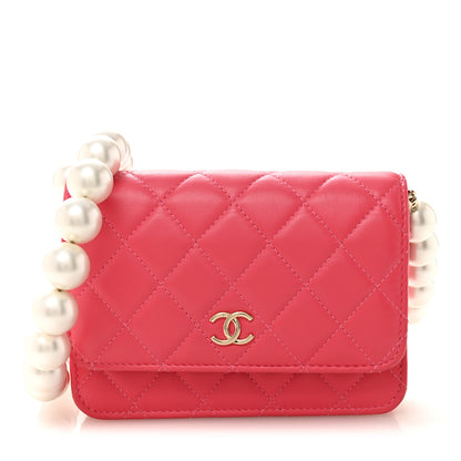 Chanel Calfskin Quilted Mini Maxi Pearls Wallet On Chain WOC Pink 1 of 10
