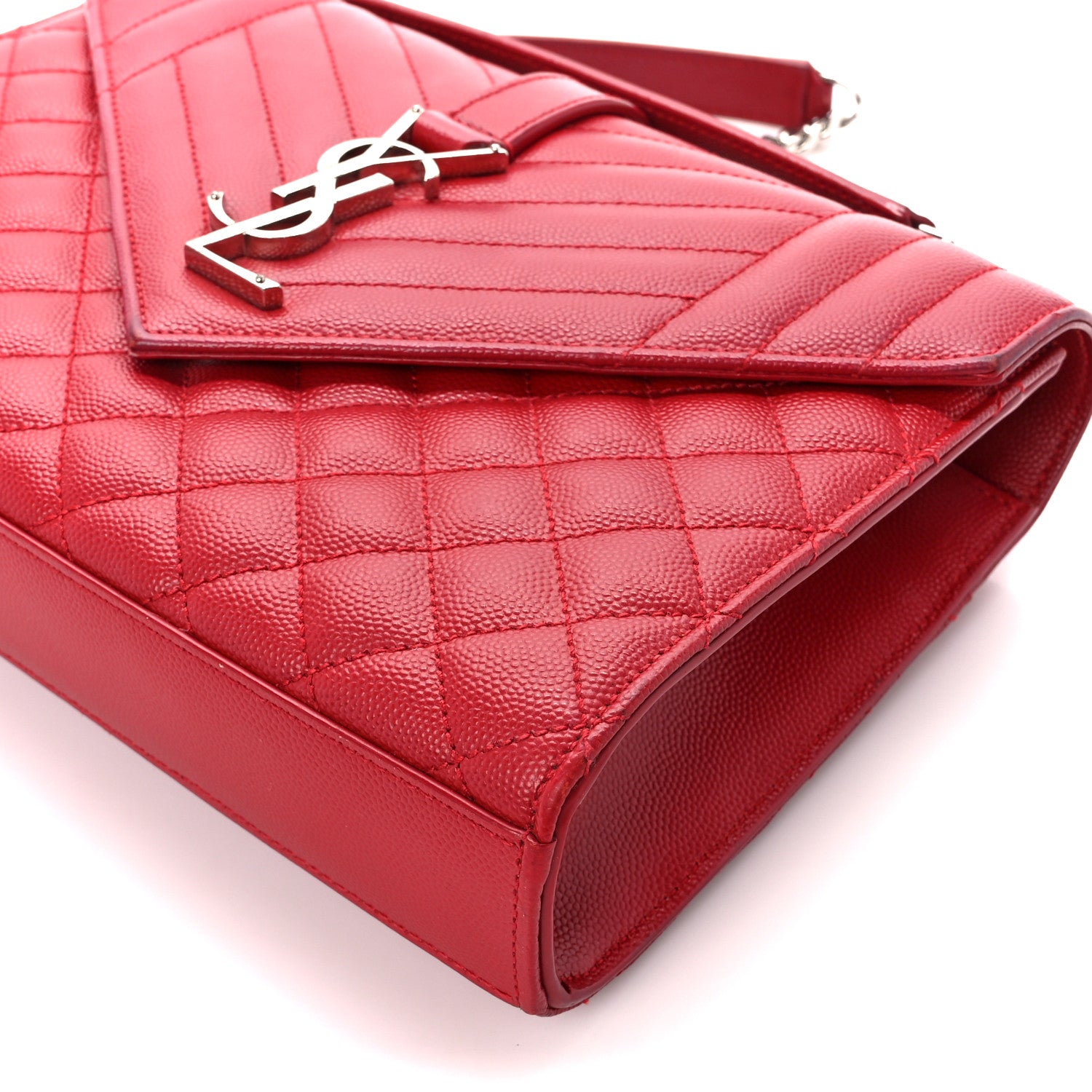 Saint Laurent Grain De Poudre Textured Mixed Matelasse Triquilt Medium Monogram Satchel Rouge Eros 10 of 10