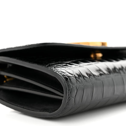 Balenciaga Shiny Calfskin Crocodile Embossed B Continental Chain Bag Black 9 of 10