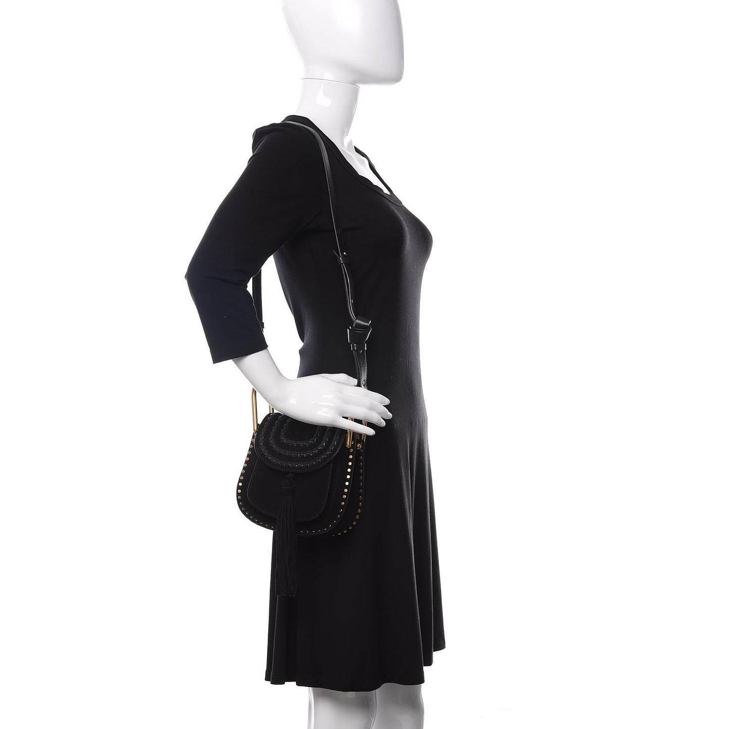 Suede Calfskin Braided Mini Hudson Shoulder Bag Black