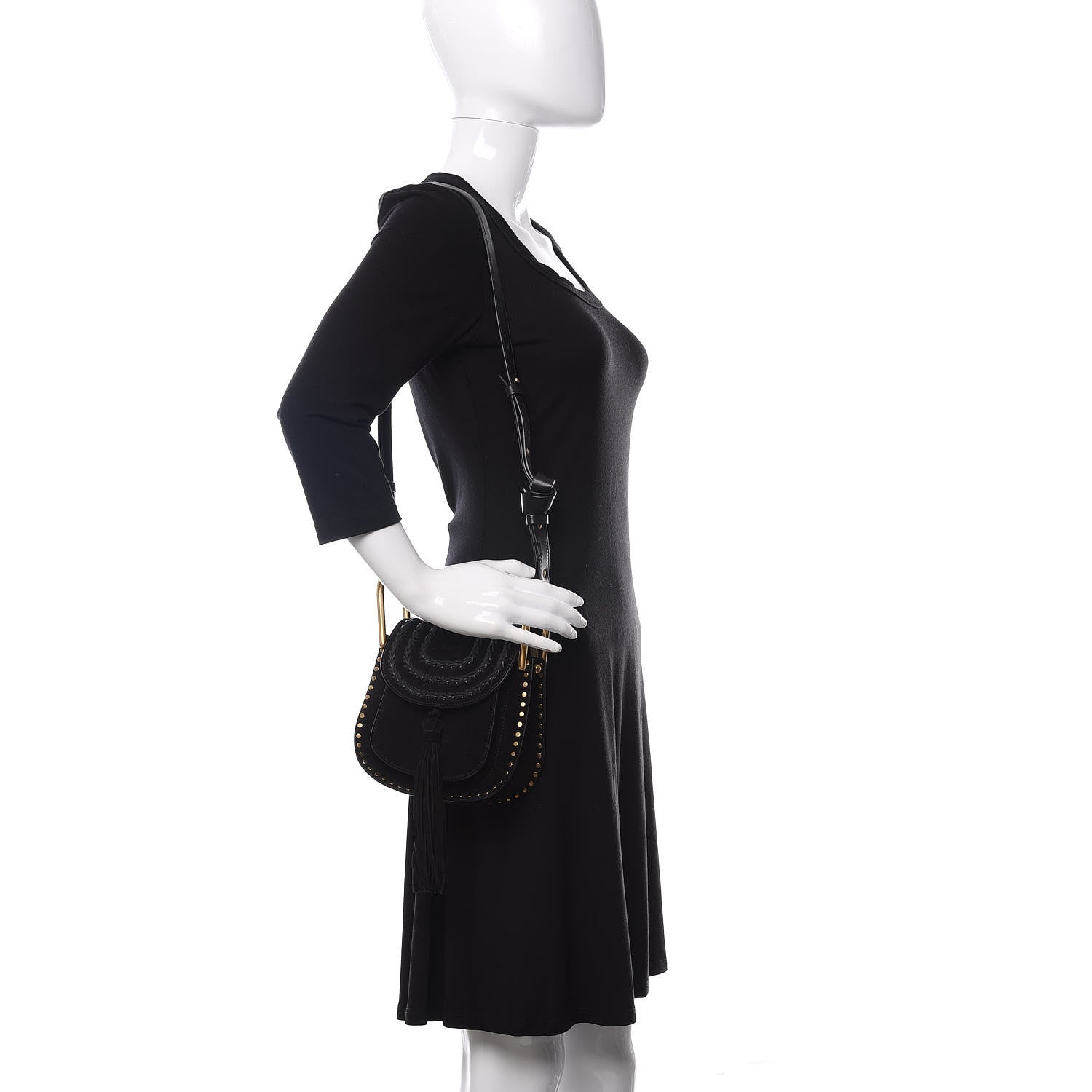 Chloe Suede Calfskin Braided Mini Hudson Shoulder Bag Black 2 of 9