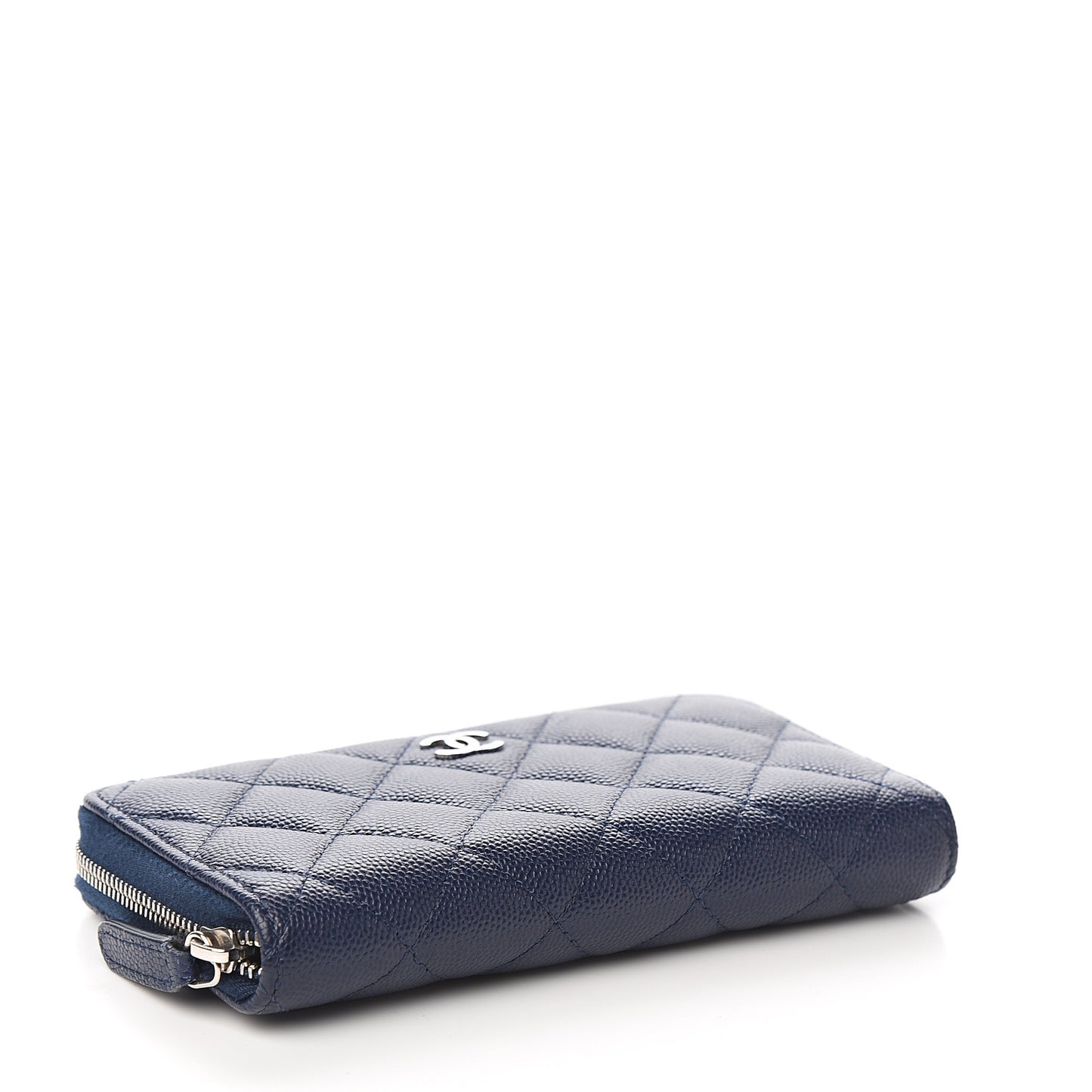 Caviar Quilted Small Zip Around Wallet Navy