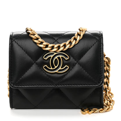 Chanel Lambskin Enamel Quilted Pending CC Card Holder On Chain Black 1 of 10