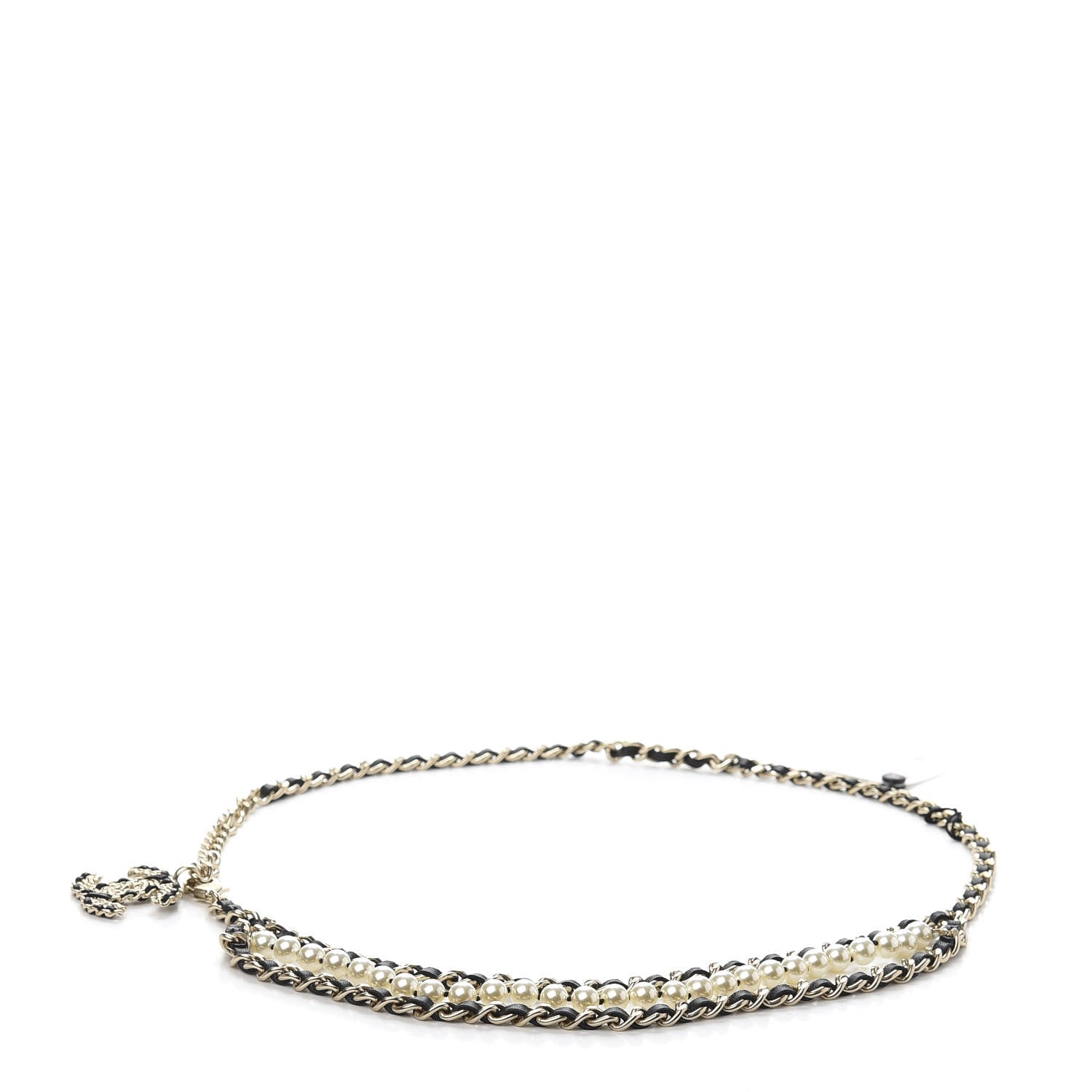 Chanel Lambskin Pearl Chain CC Fancy Belt 75 Black Gold 1 of 4