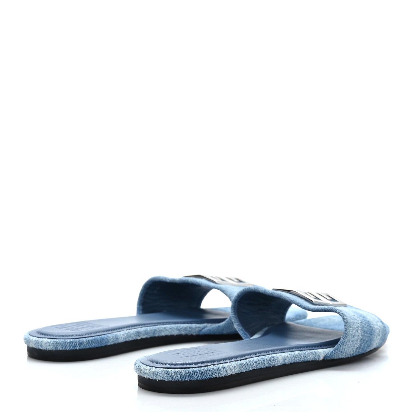 Denim 4G Plaque Flat Sandals 38 Blue