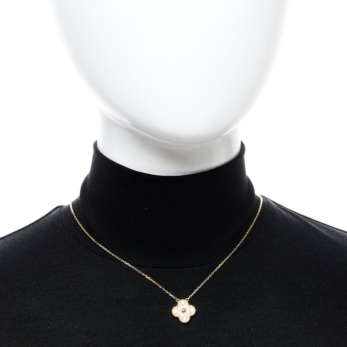 18K Yellow Gold Diamond Vintage Alhambra Pendant Necklace