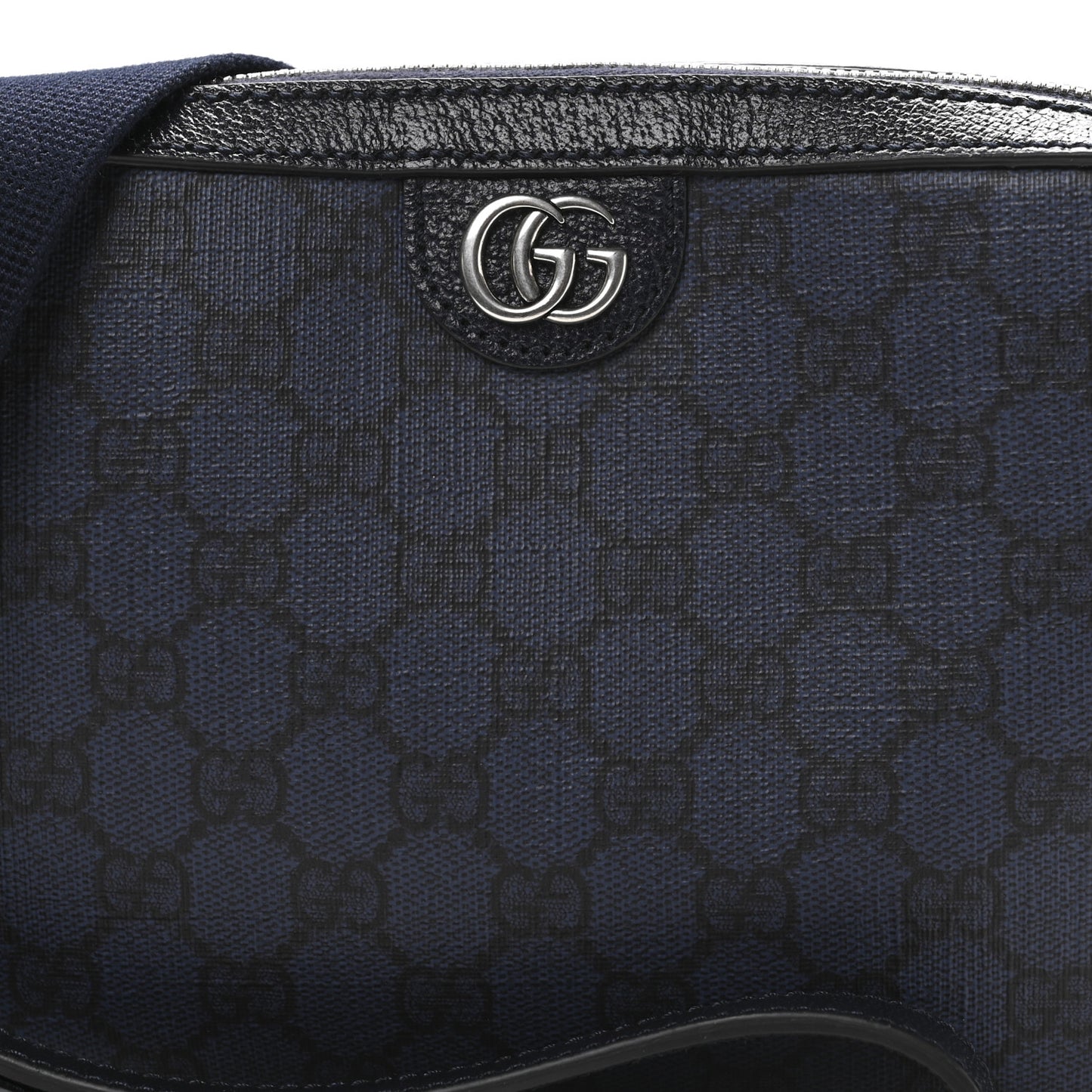 GG Supreme Monogram Textured Dollar Calfskin Web Ophidia Wristlet Shoulder Bag Black Blue