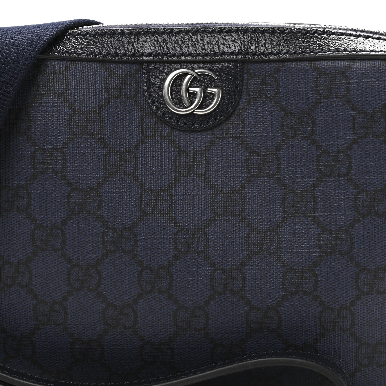 Gucci GG Supreme Monogram Textured Dollar Calfskin Web Ophidia Wristlet Shoulder Bag Black Blue 8 of 10