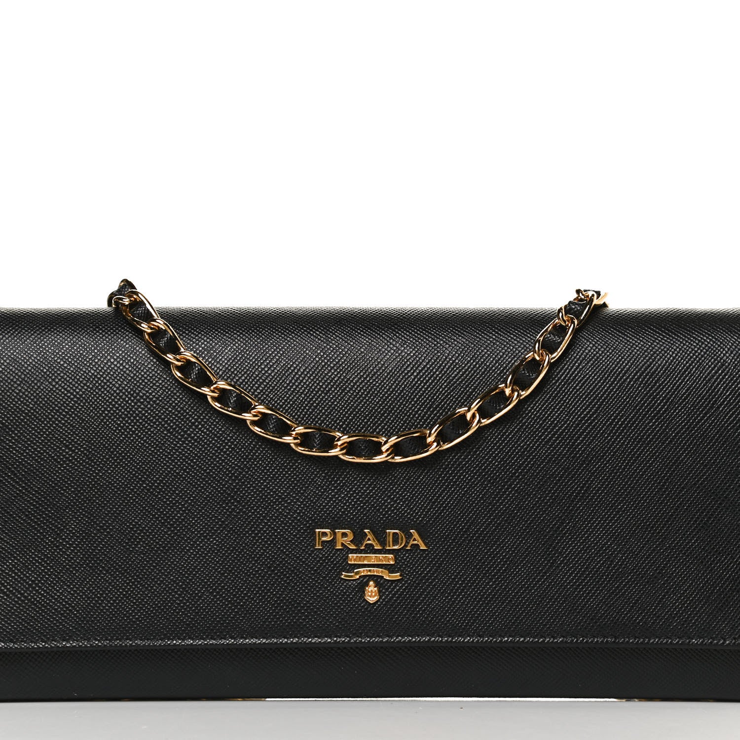 Prada Saffiano Metal Oro Chain Wallet Black 7 of 9