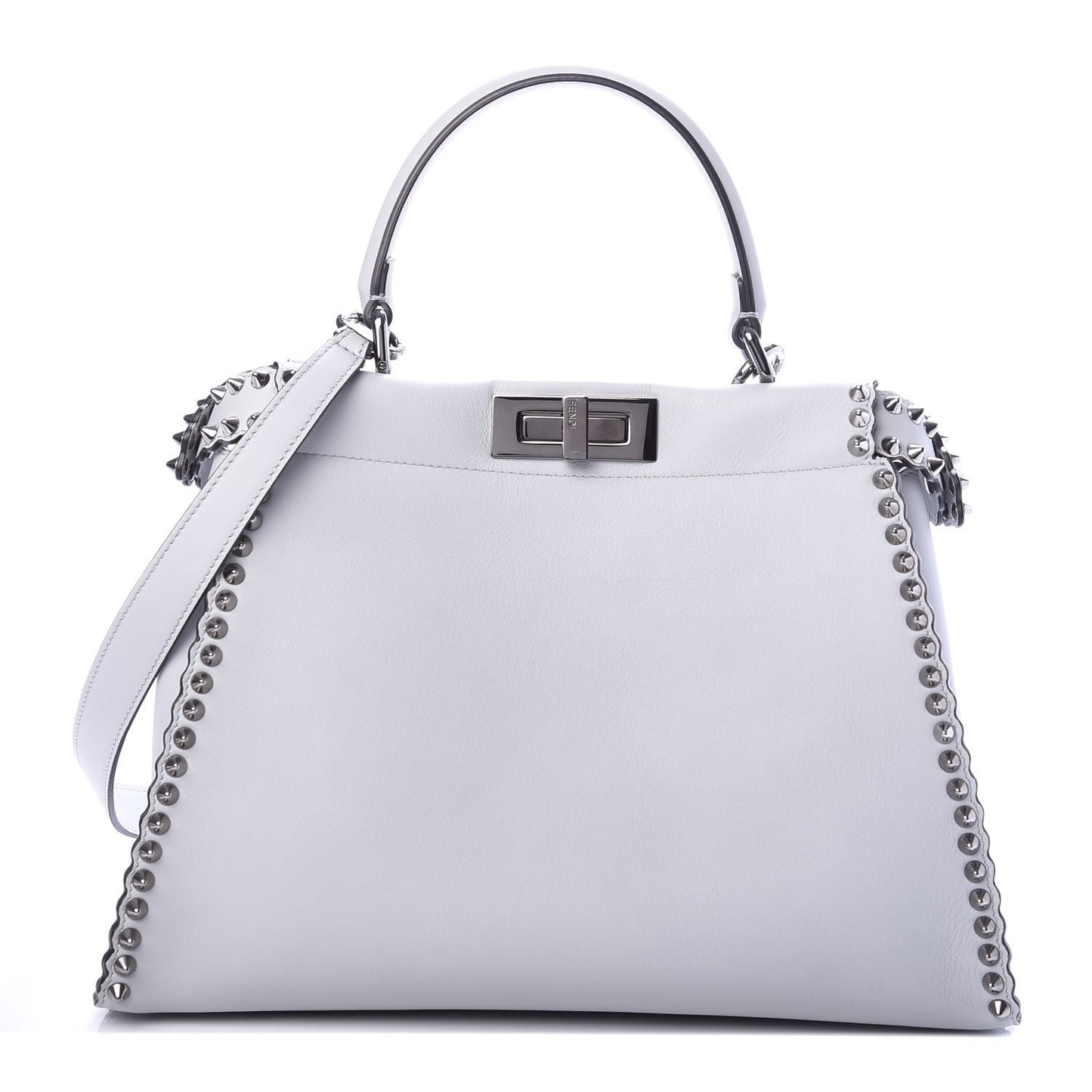 Vitello Seta Shiny Nappa Scalloped Studded Medium Peekaboo Iconic Satchel Grigio Perla