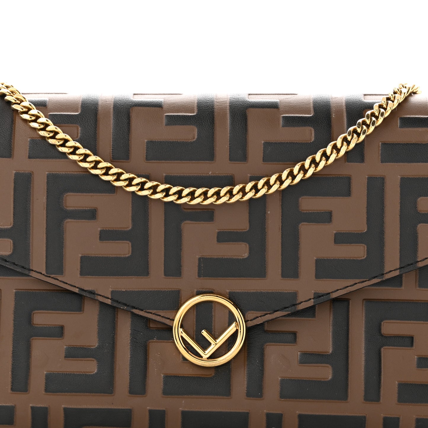 Vitello Soft F is Fendi Bi-Color FF 1974 Embossed Envelope Wallet On Chain with Pouches Maya Black