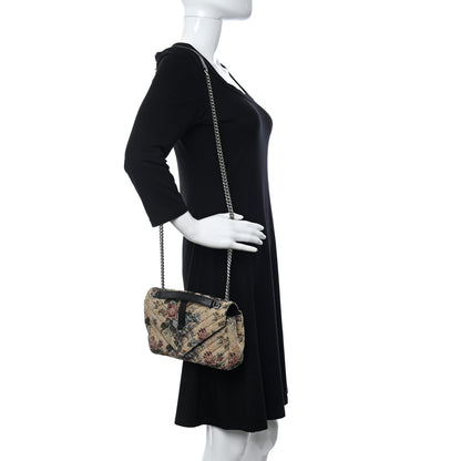 Saint Laurent Jacquard Floral Matelasse Chevron Monogram Medium College Satchel Beige Blue Red 2 of 10