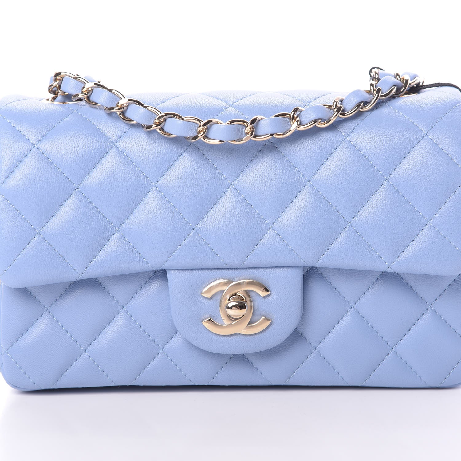 Chanel Lambskin Quilted Mini Rectangular Flap Light Blue 8 of 11