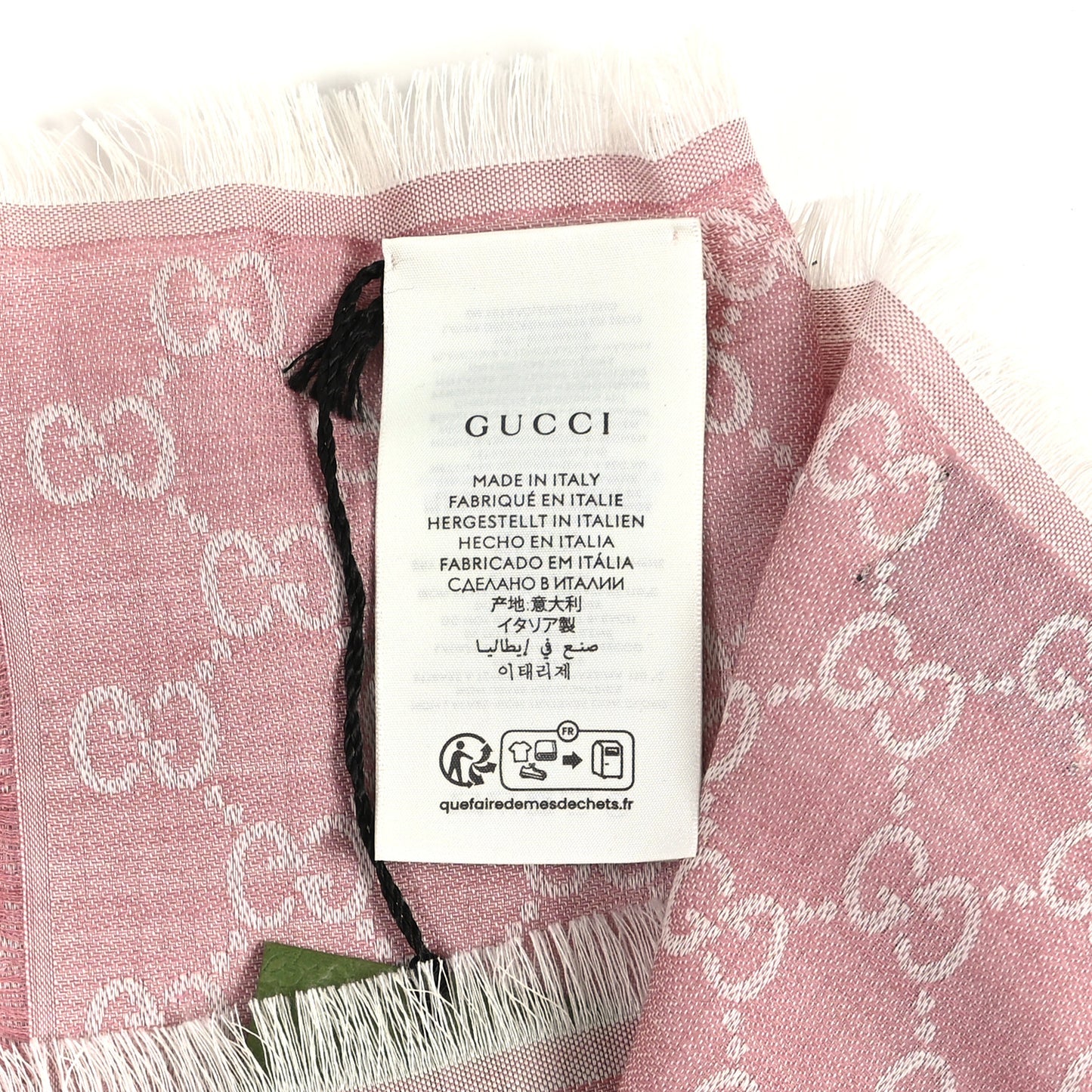 Wool Silk Monogram GGWeb Fringe Shawl Rose Ivory