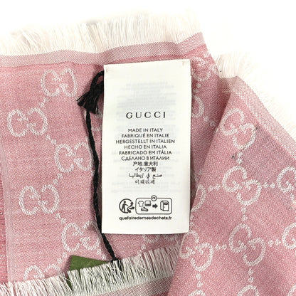 Gucci Wool Silk Monogram GGWeb Fringe Shawl Rose Ivory 3 of 4
