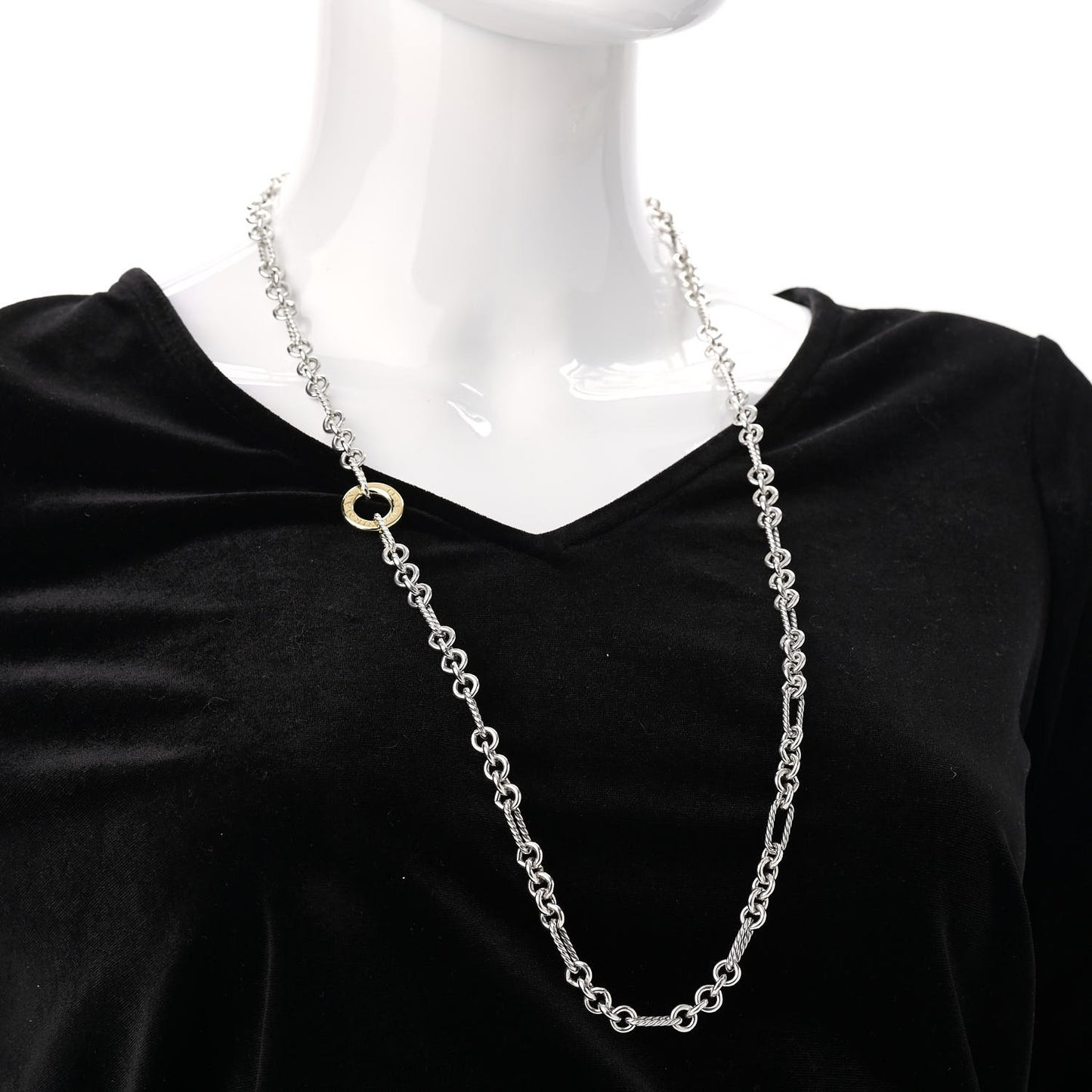 Sterling Silver 18K Yellow Gold Figaro Two Tone Link Necklace
